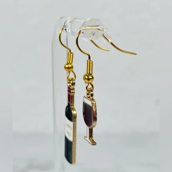 Wine Bottle & Glass Mis-match Earrings - Picture 3 of 9